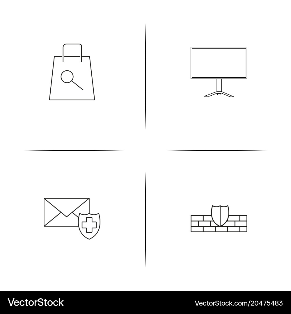 Internet security simple linear icons set Vector Image