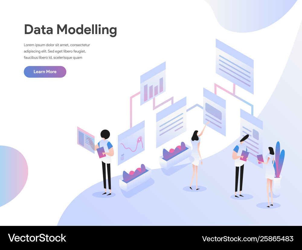 Landing page template data modeling isometric Landing page template data modeling isometric vector image