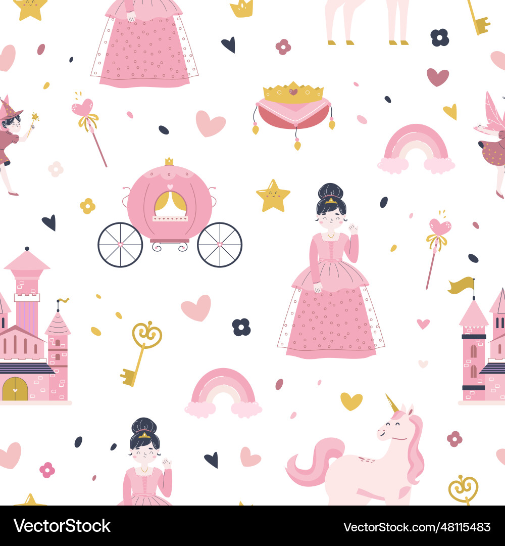 Princess seamless pattern castle crown vector image