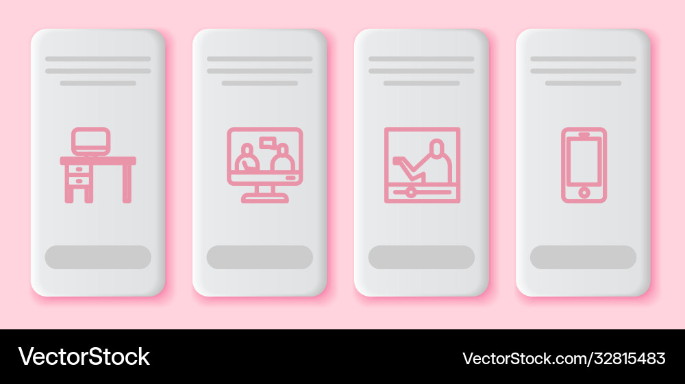 Set line computer monitor and desk online Vector Image