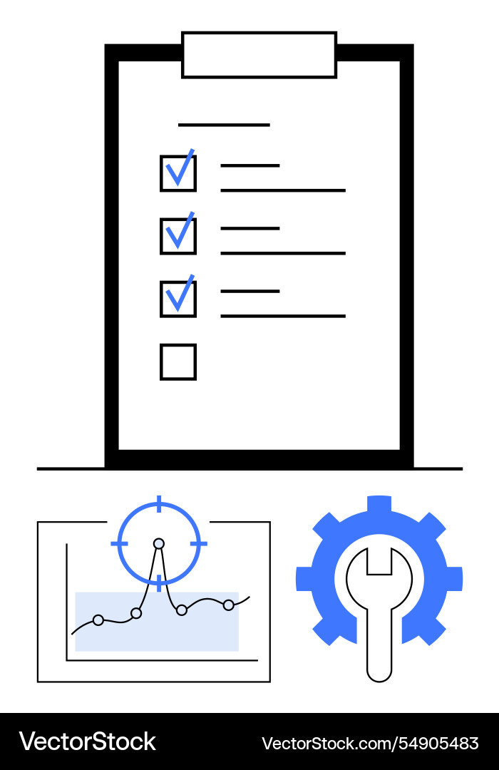 Task checklist with analytics graph and gear Task checklist with analytics graph and gear vector image