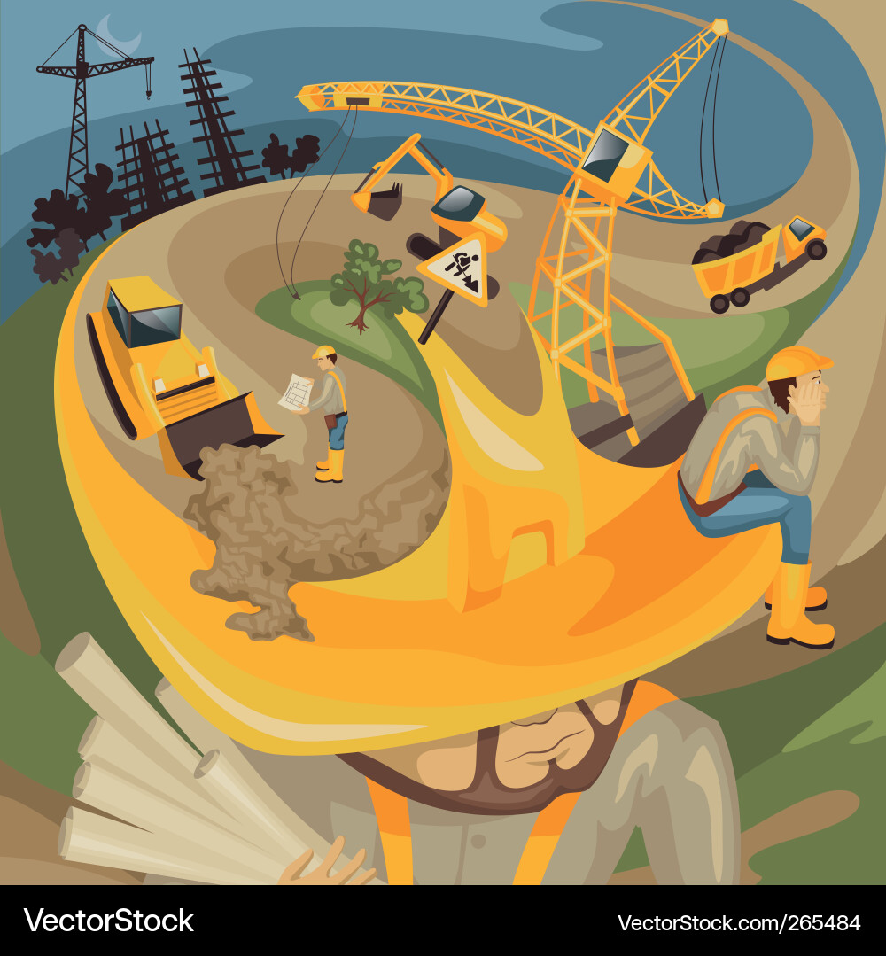 Builder with Helmet and Construction Site Vector Image