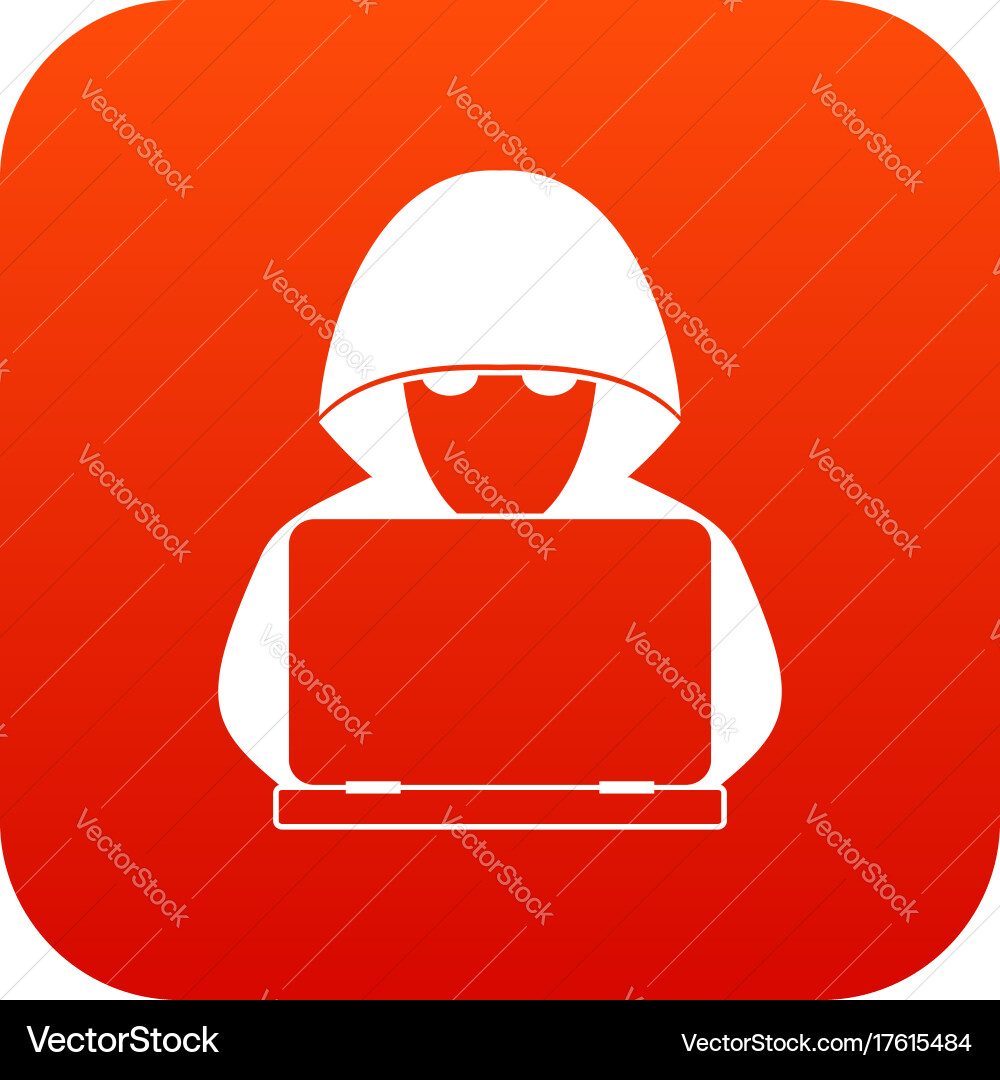 Computer hacker with laptop icon digital red vector image