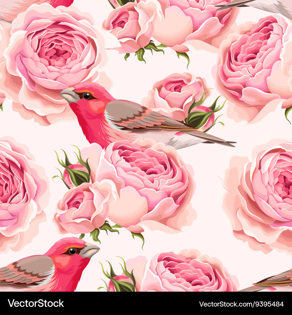 English roses and birds seamless vector image