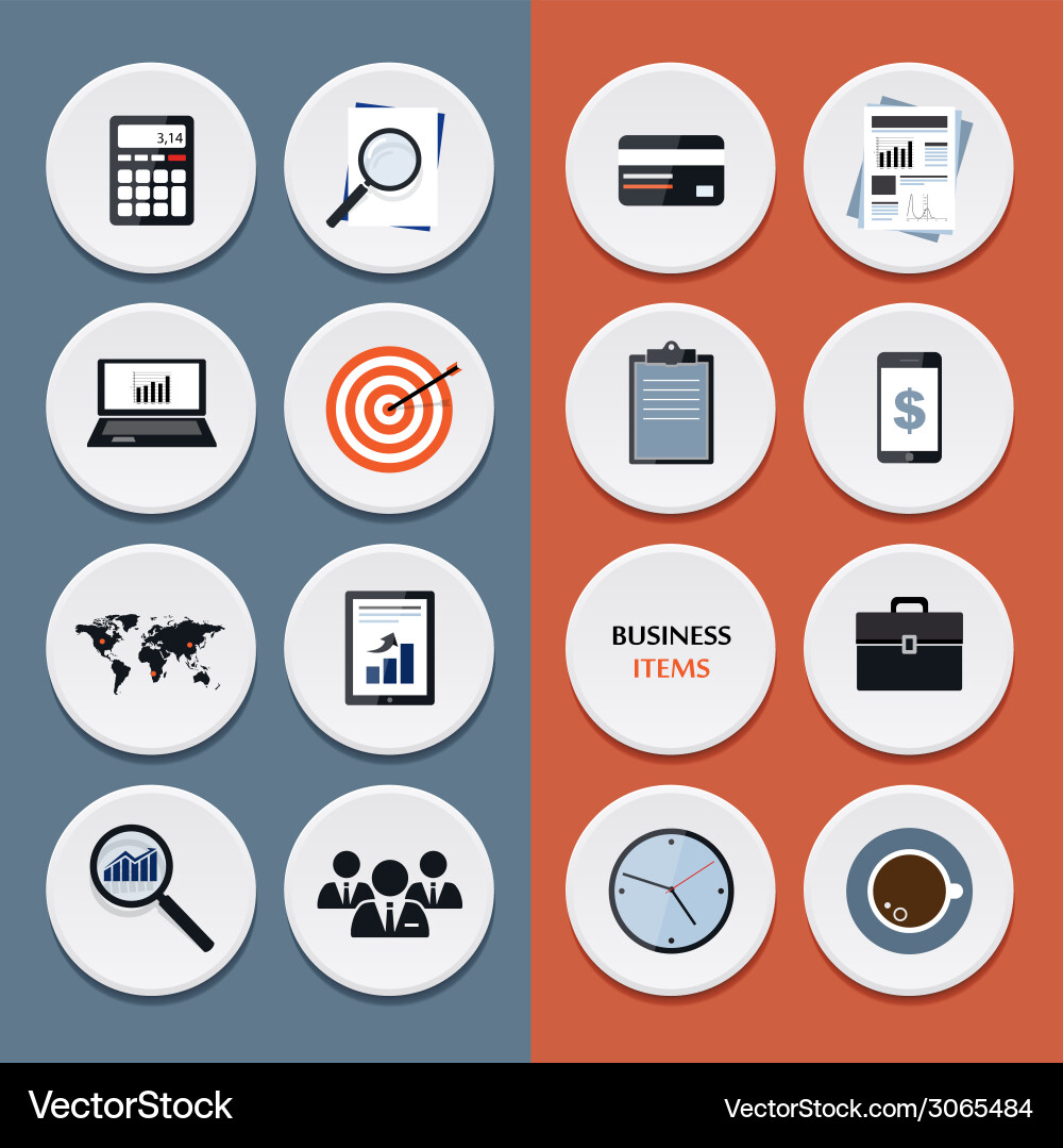 Flat icons of business workflow items and elements vector image