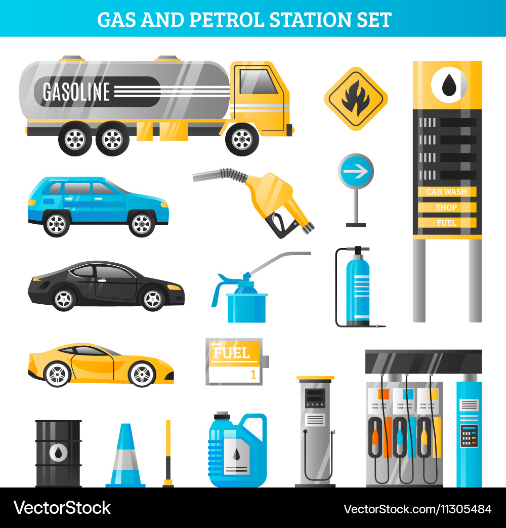 Fuel Station Icons - Petrol & Gasoline Vector Image