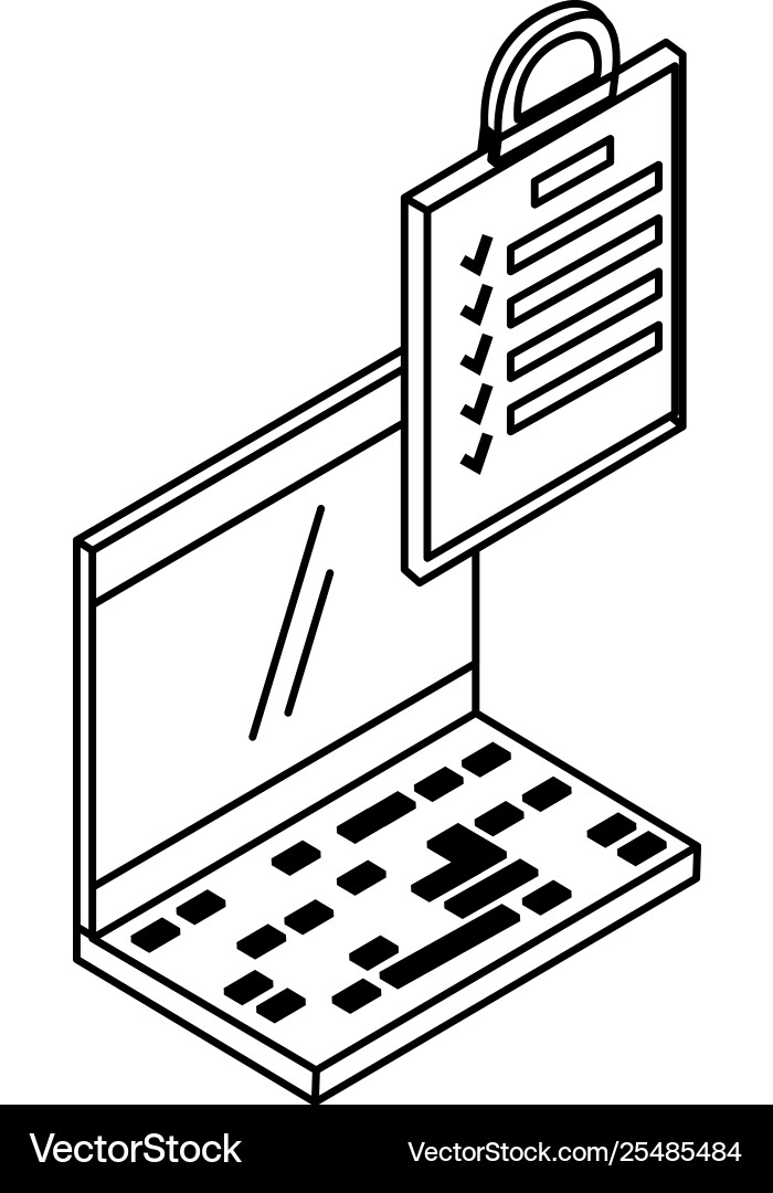 Laptop computer with document checklist Vector Image