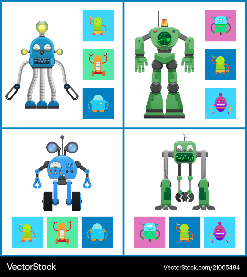 Robots with light indicators and detectors panel Vector Image