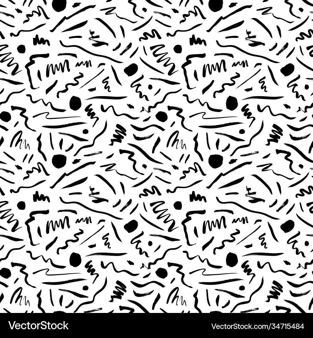 Sketch background with brush stroke lines and dots vector image