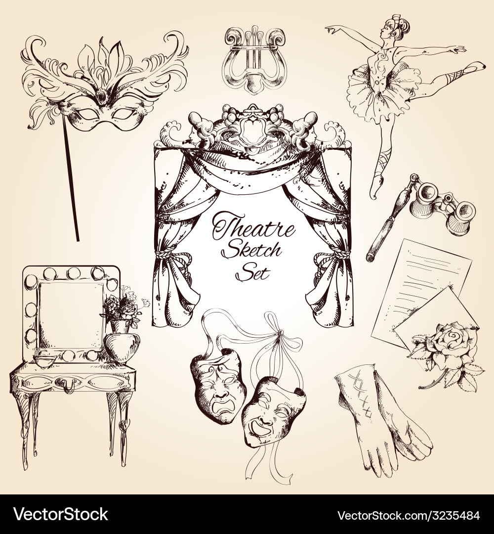 Theatre Sketch Set - Decorative Icons Vector Image
