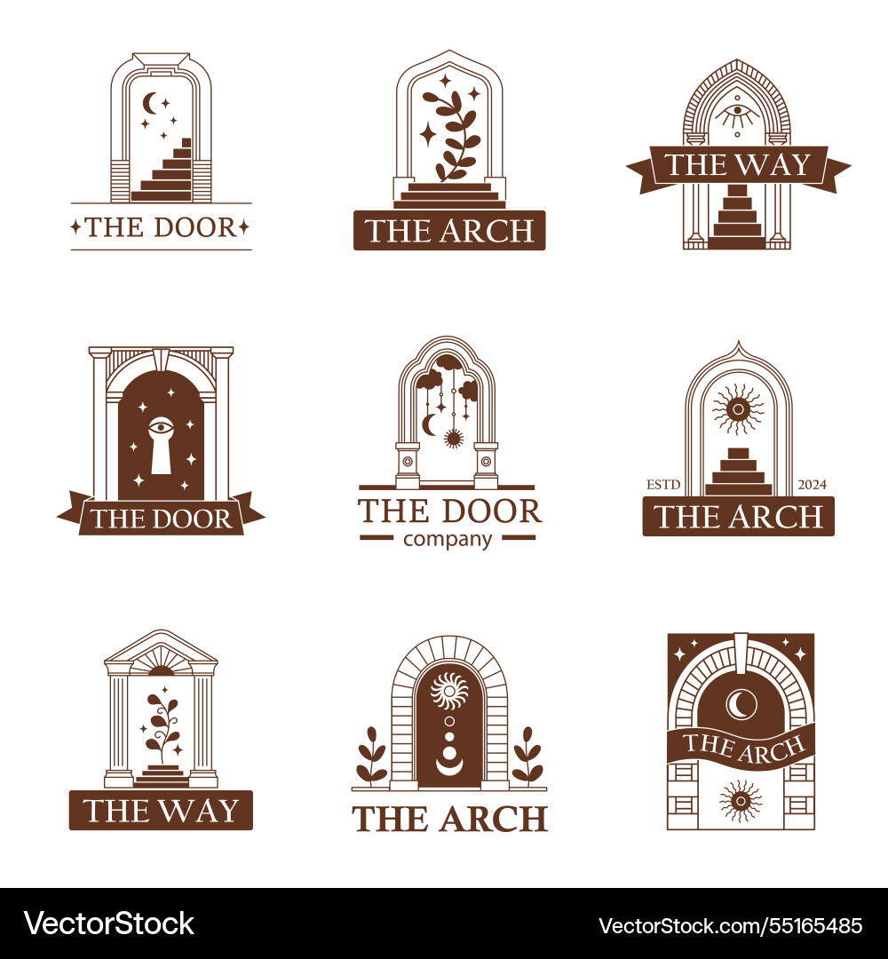 Arch door logo linear frame luxury gate entrance Arch door logo linear frame luxury gate entrance vector image