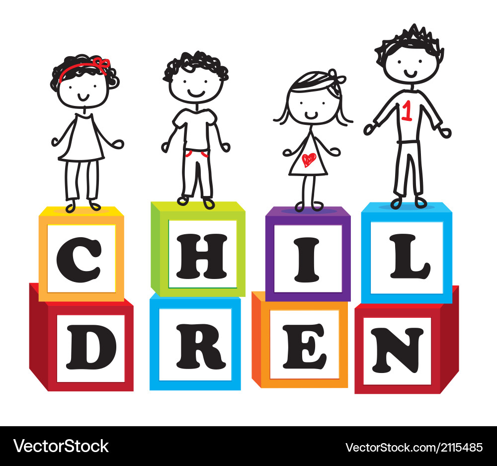 Children Playing with Colorful Blocks Vector Image