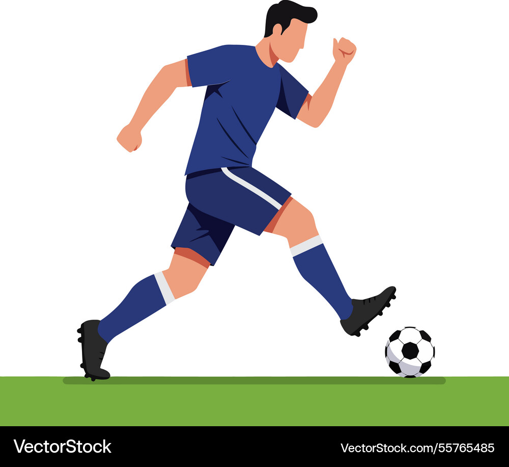 Dynamic soccer player in blue uniform executing Dynamic soccer player in blue uniform executing vector image