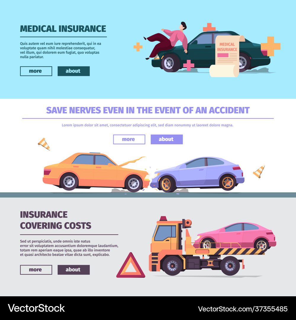 Insurance cars banners accident on road Insurance cars banners accident on road vector image