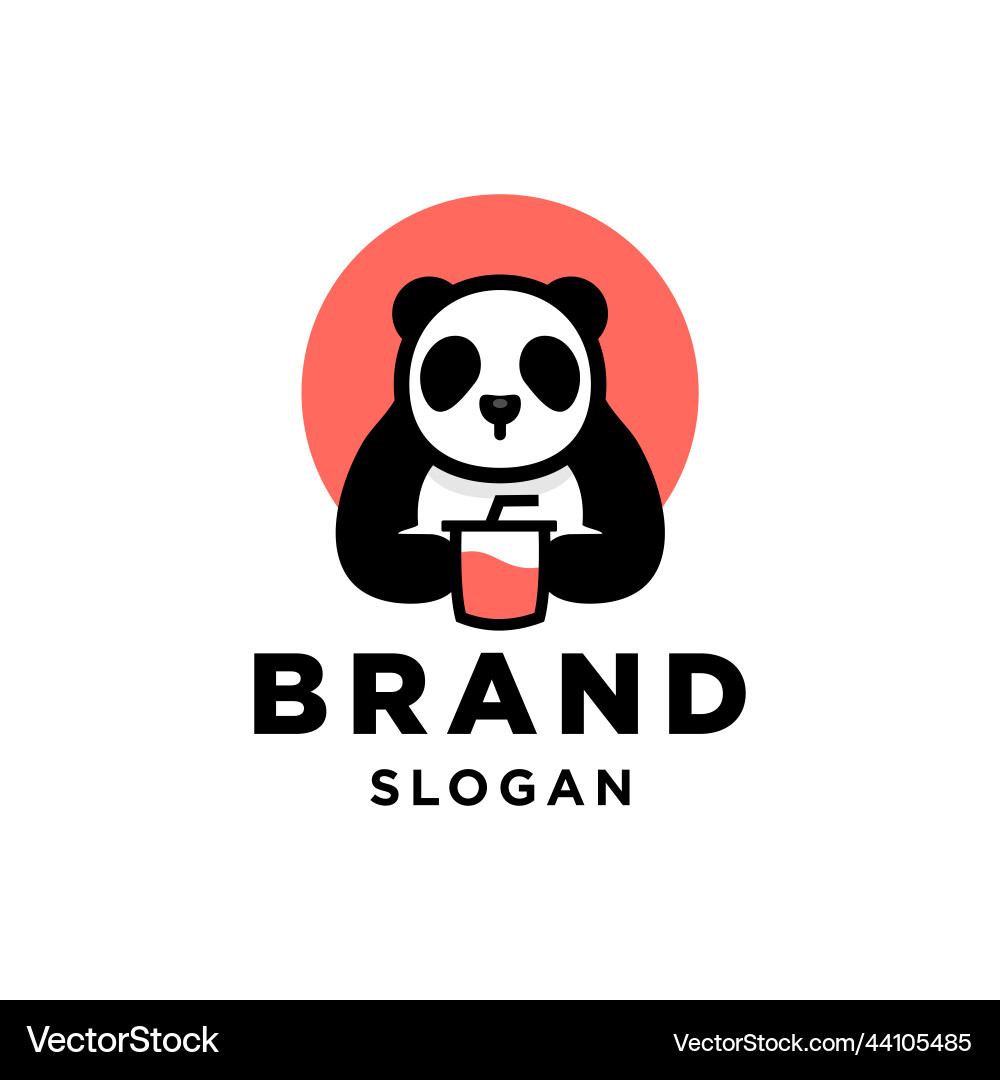 Panda and cup logo bear holding juice drink vector image