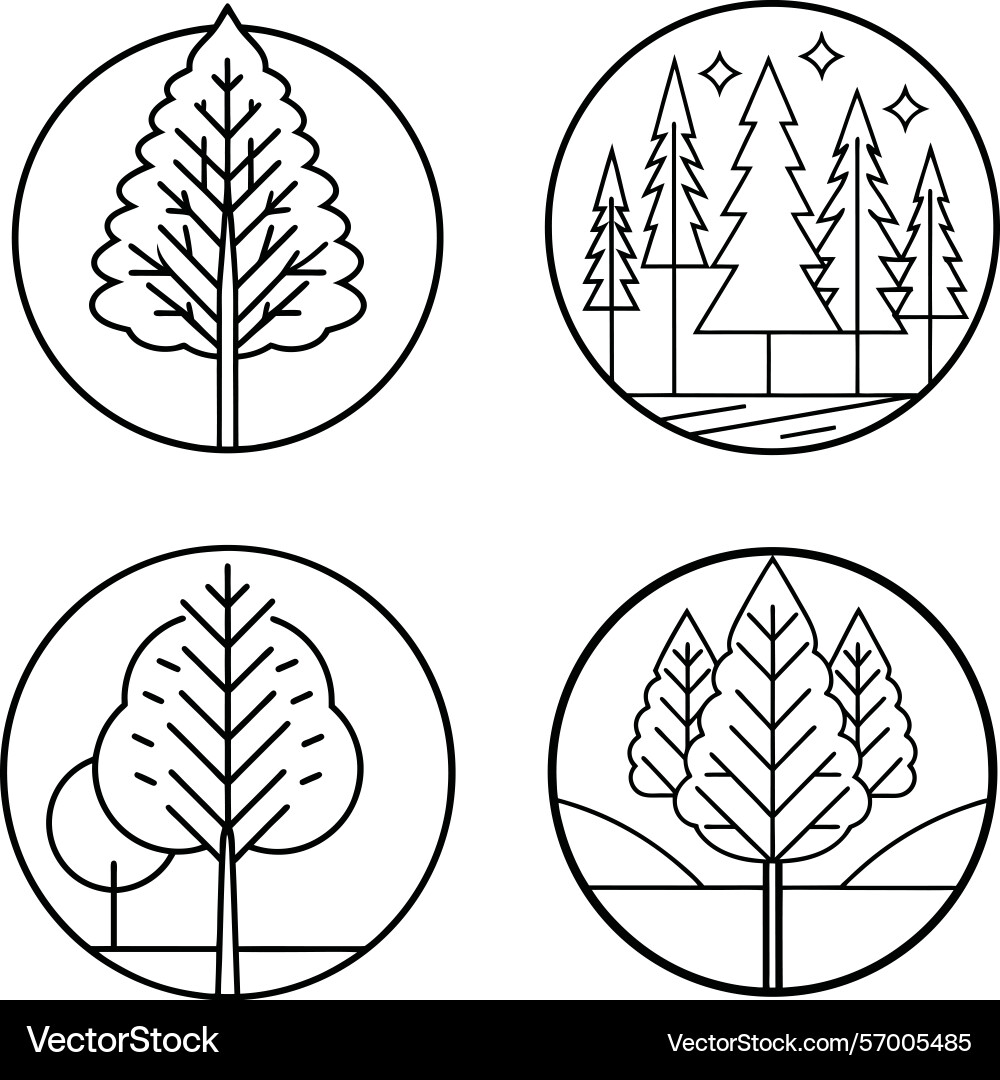 Simple minimalist line art of various tree Vector Image
