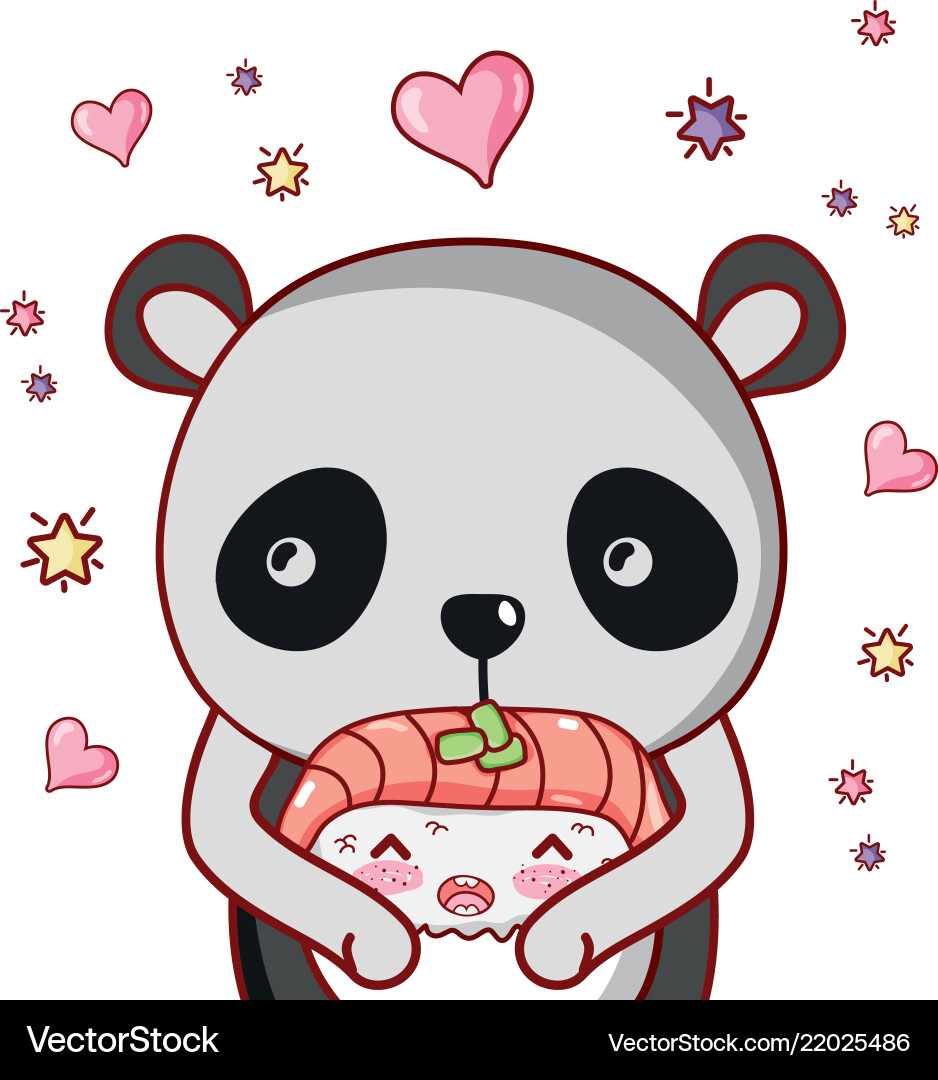 Panda Bär und Essen kawaii Panda Bär und Essen kawaii vektorbild