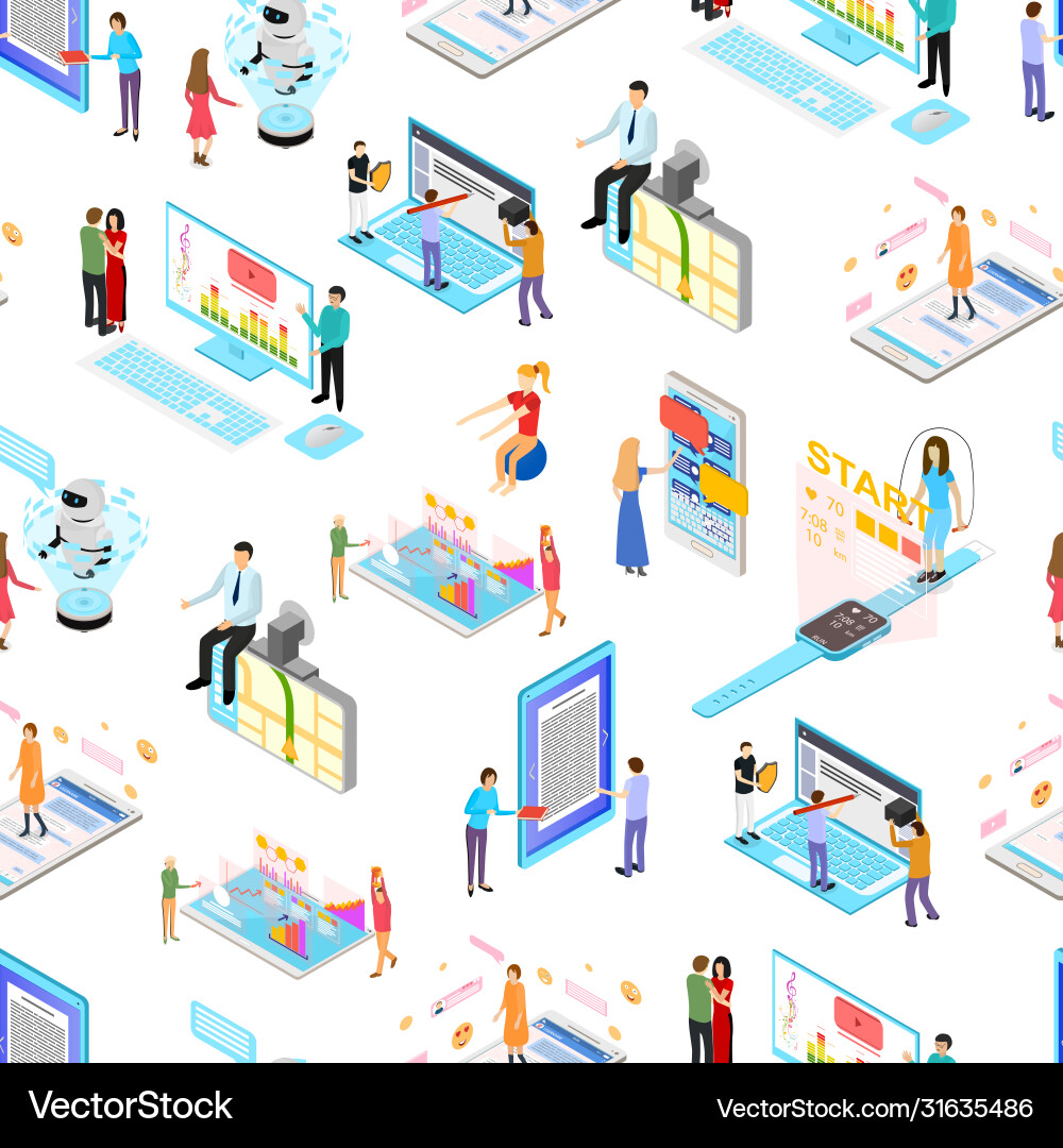 People and app interfaces concept seamless pattern Vector Image