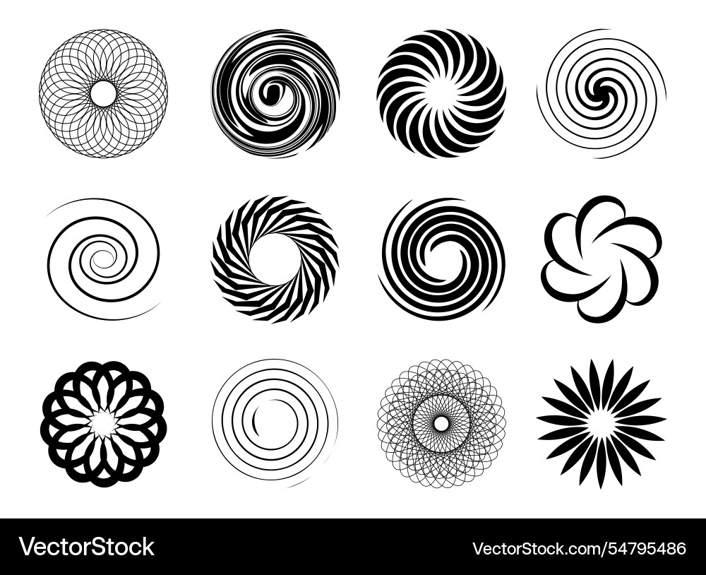 Set of circular curls whirlwind and vortex Vector Image