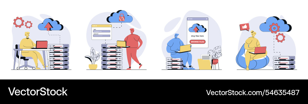 Cloud computing concept set in flat design for web Vector Image