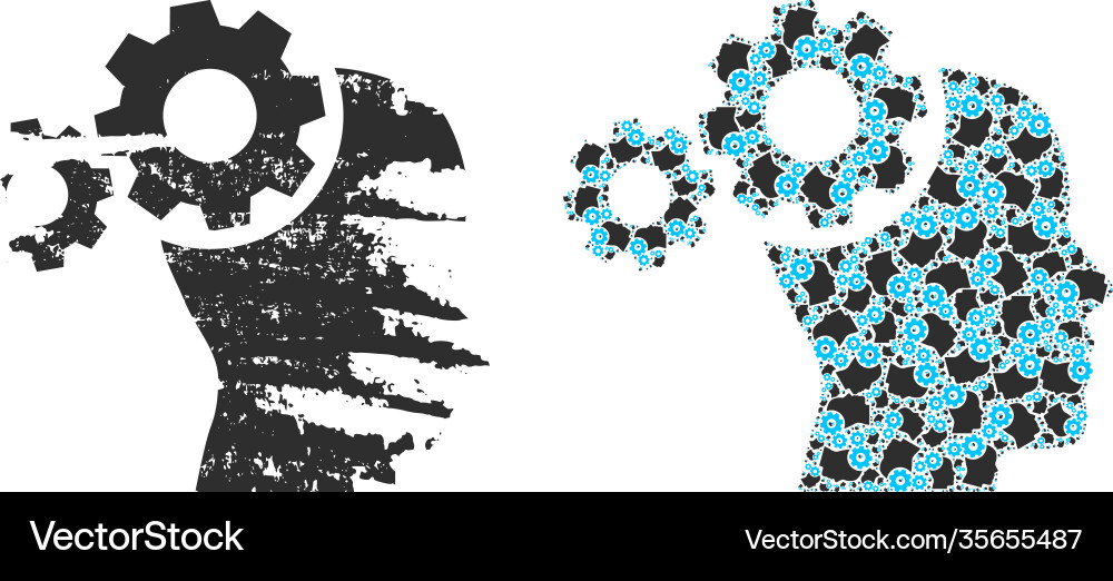 Mind gears icon recursion mosaic and grunge Vector Image