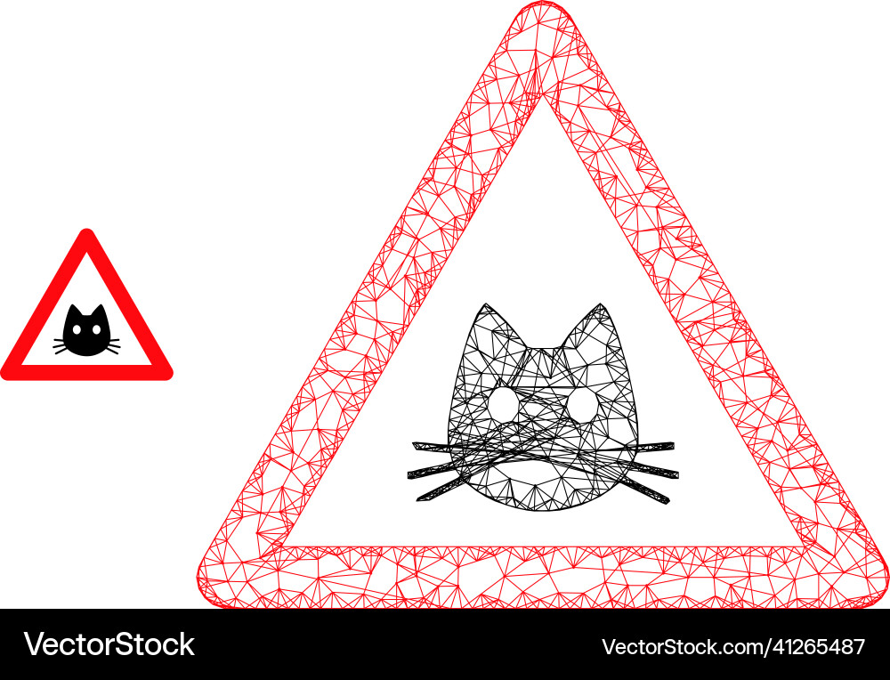 Network mesh cat warning icon Vector Image