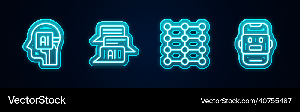 Set line humanoid robot chat neural network Vector Image
