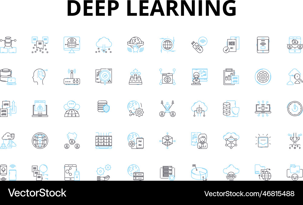 Deep learning linear icons set neural nerks Vector Image