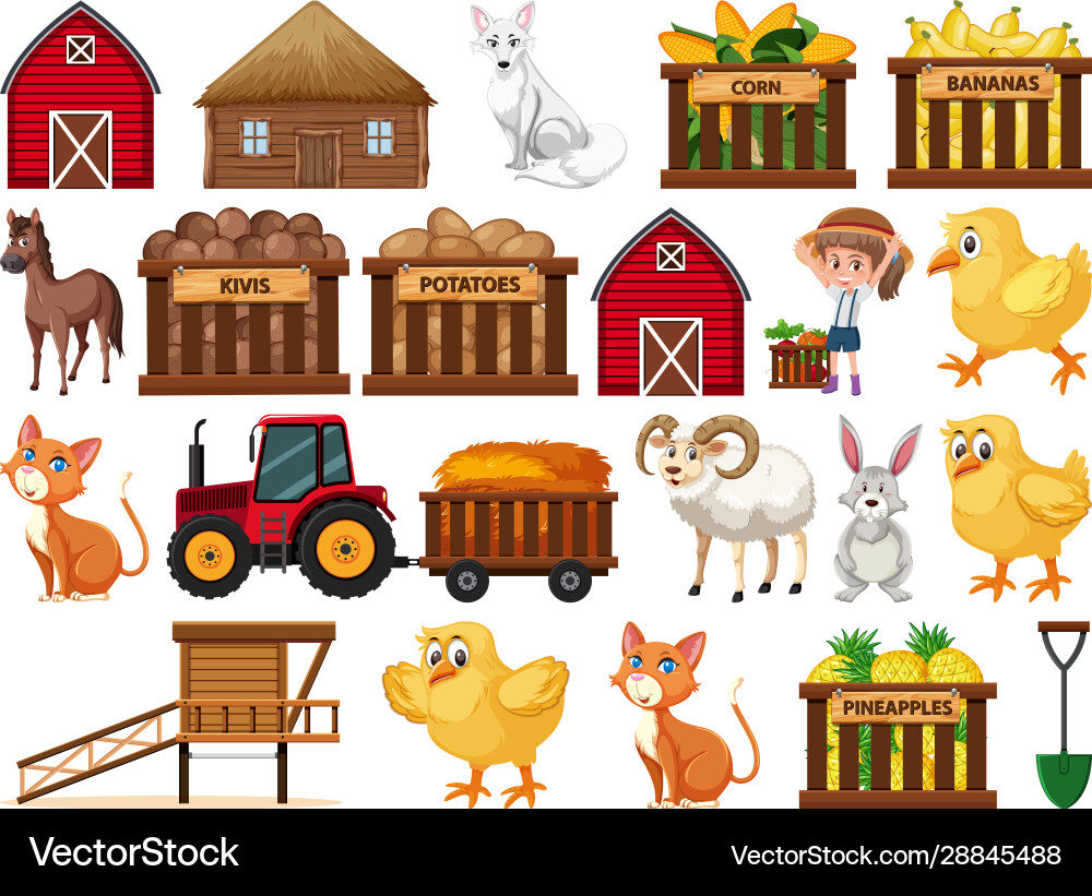 Large set isolated farm objects Vector Image