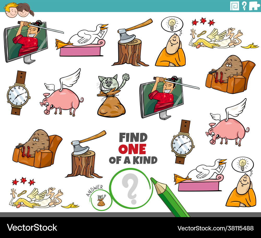 One a kind task with cartoon characters One a kind task with cartoon characters vector image
