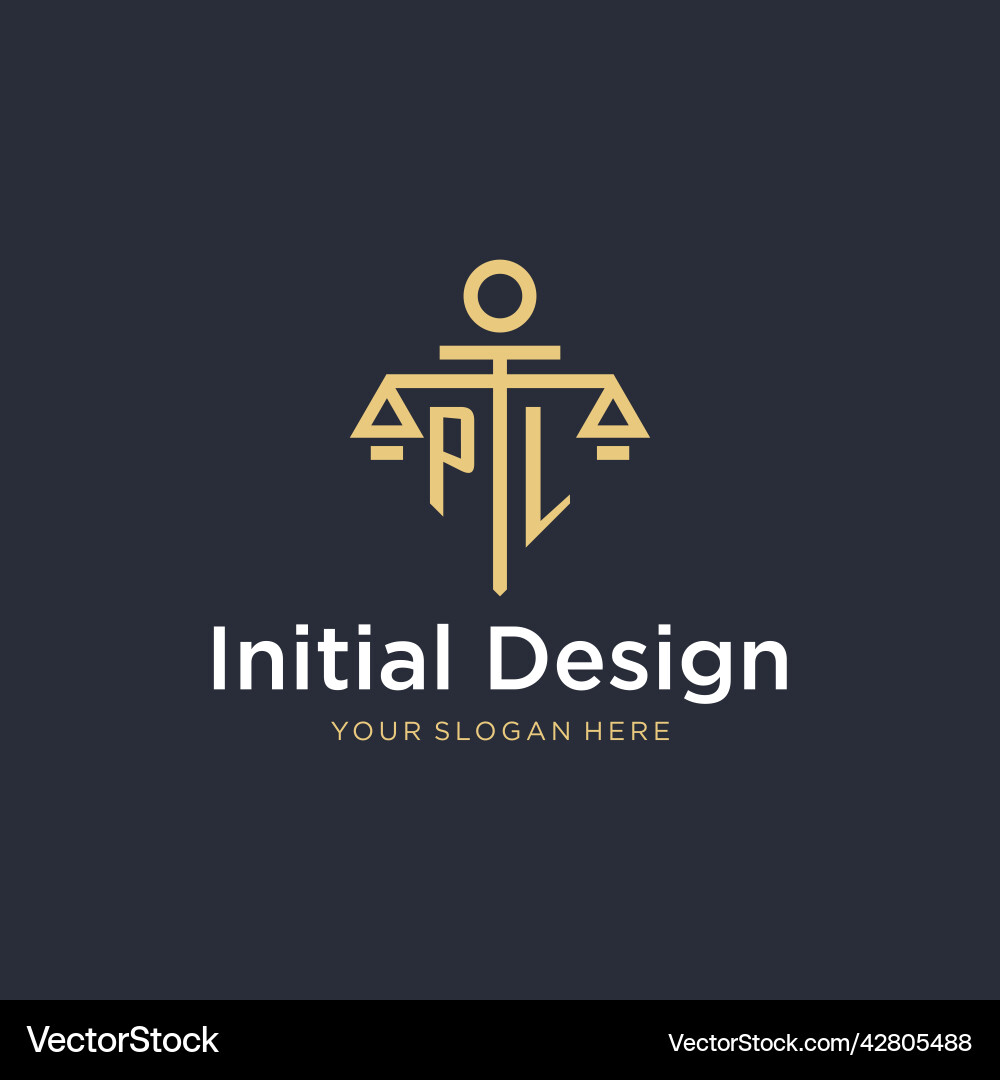 Pl initial monogram logo with scale and pillar Vector Image