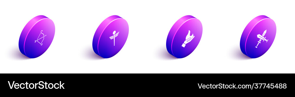 Set isometric medieval bow with arrow caduceus Vector Image
