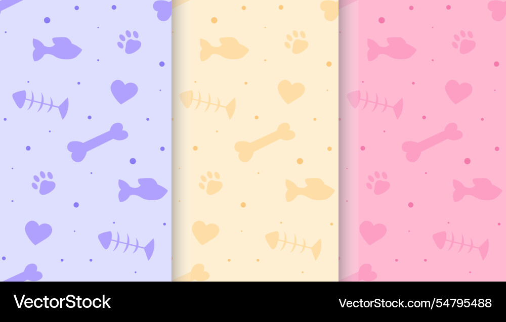 Set of paw seamless patterns repeating design vector image