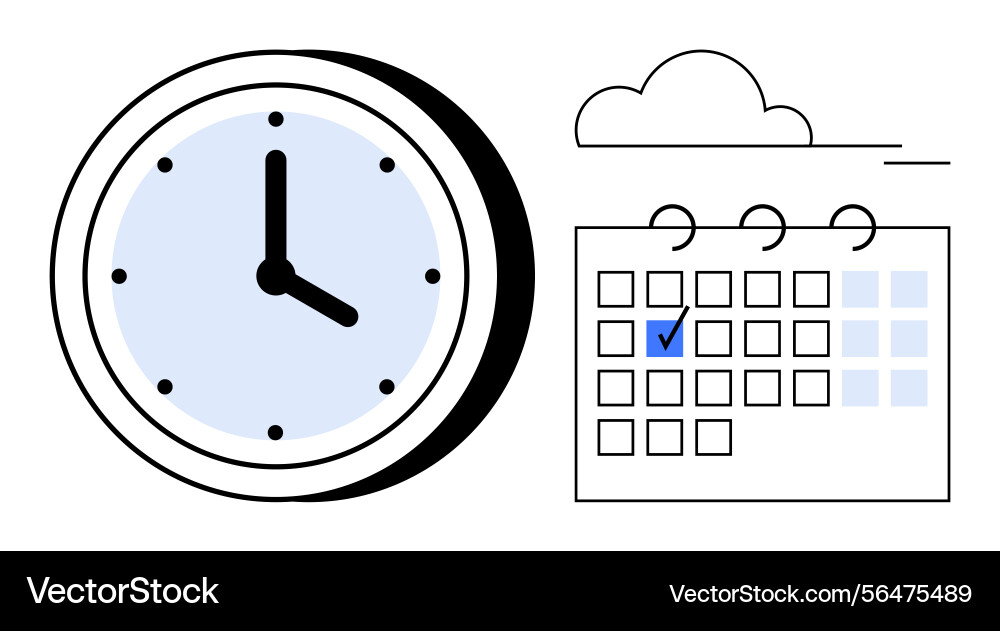 Clock and calendar highlighting scheduled event Clock and calendar highlighting scheduled event vector image