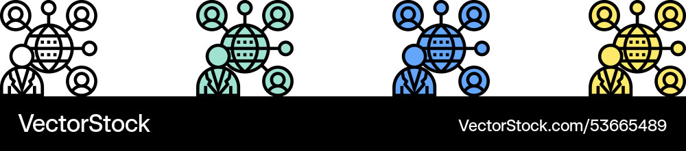 Network icon outline green blue and yellow style Vector Image