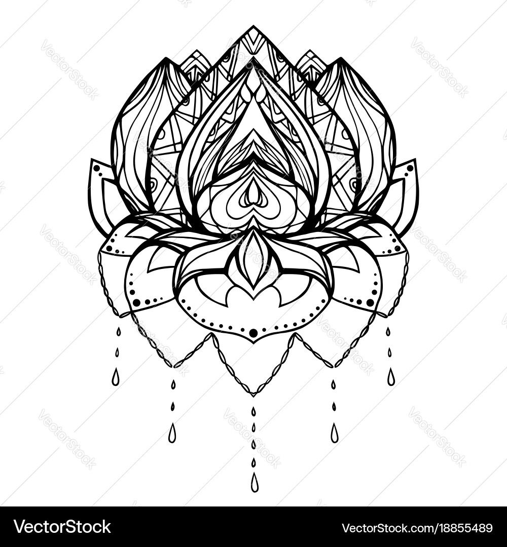 Outline of lotus with boho pattern element Vector Image