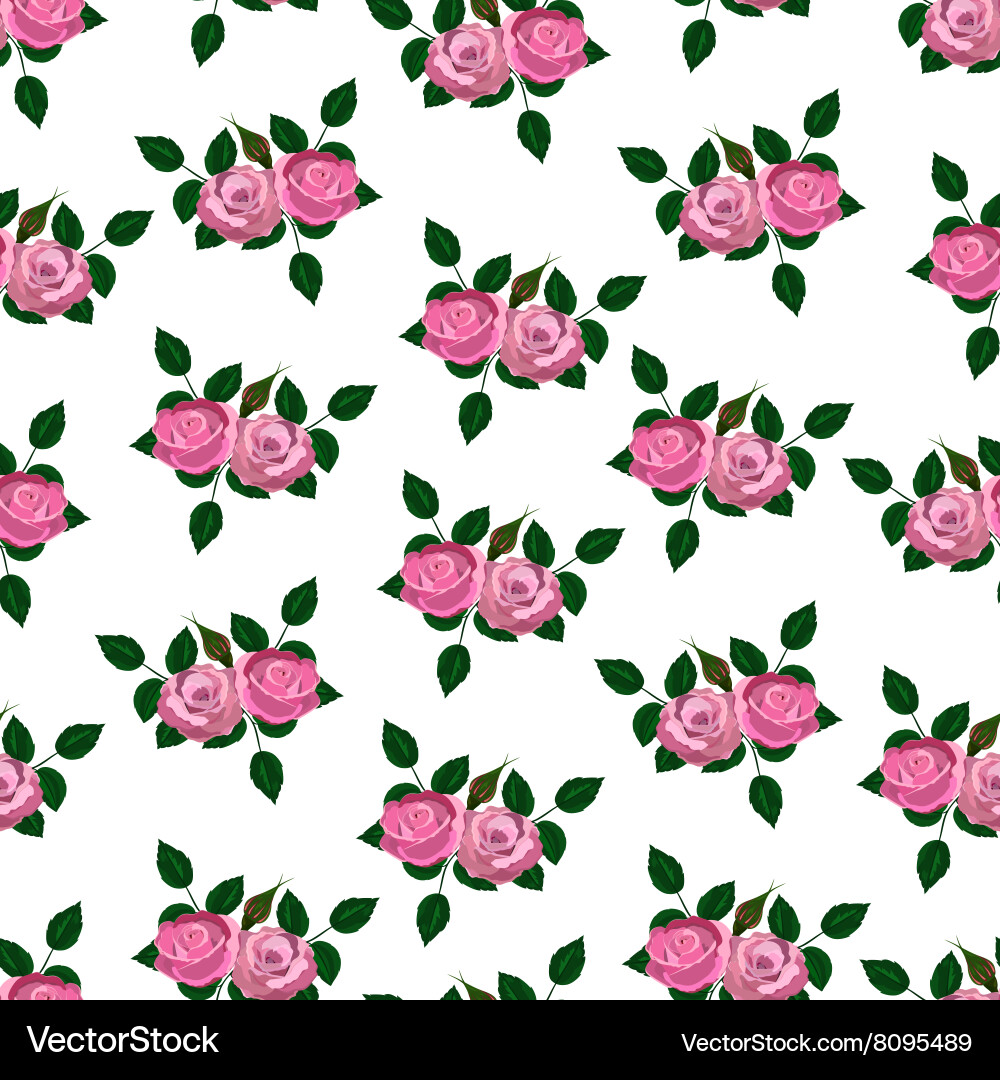Seamless wallpaper pink roses with leaves vector image
