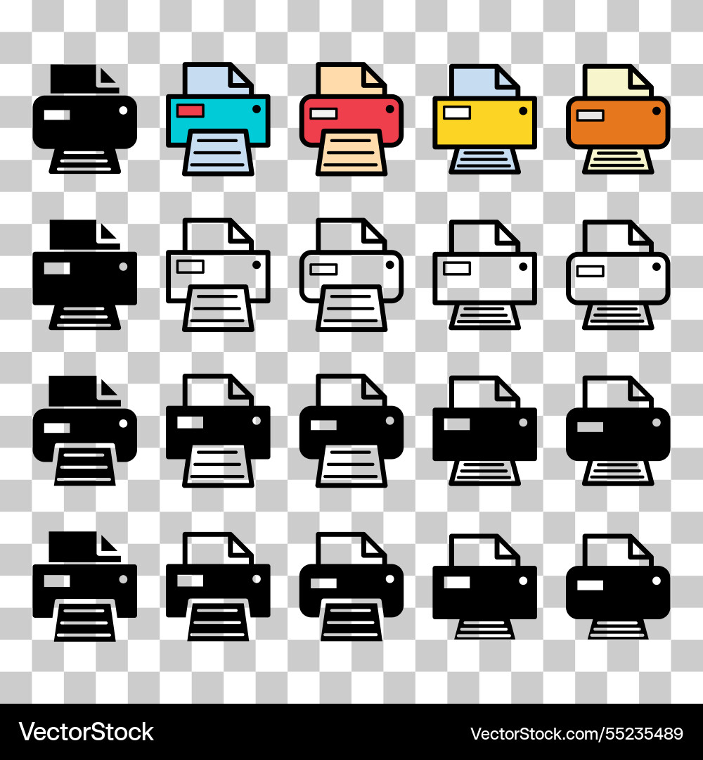 Set of printer document web icon printout machine Set of printer document web icon printout machine vector image