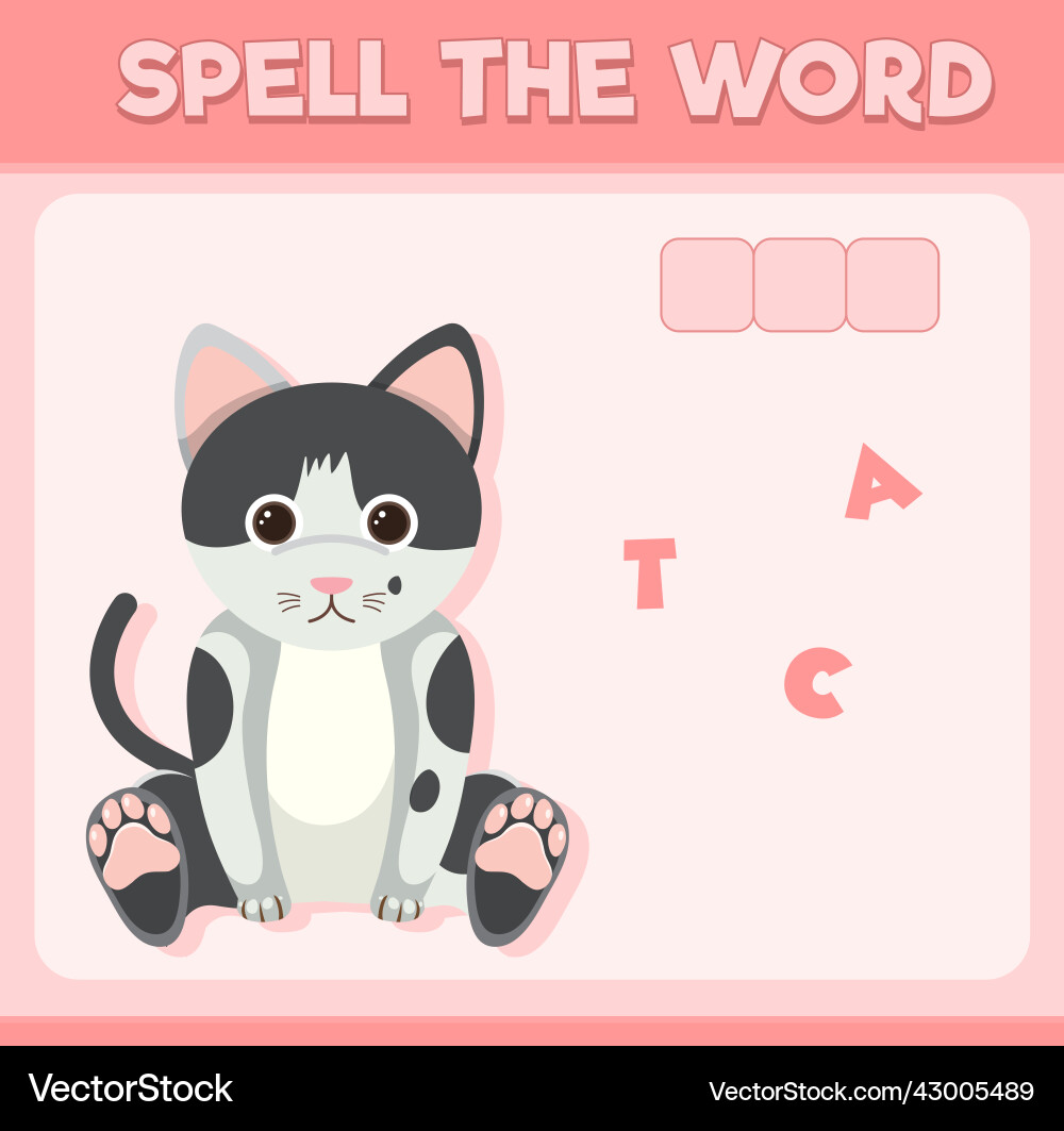 Spell word game with cat Spell word game with cat Vector Image