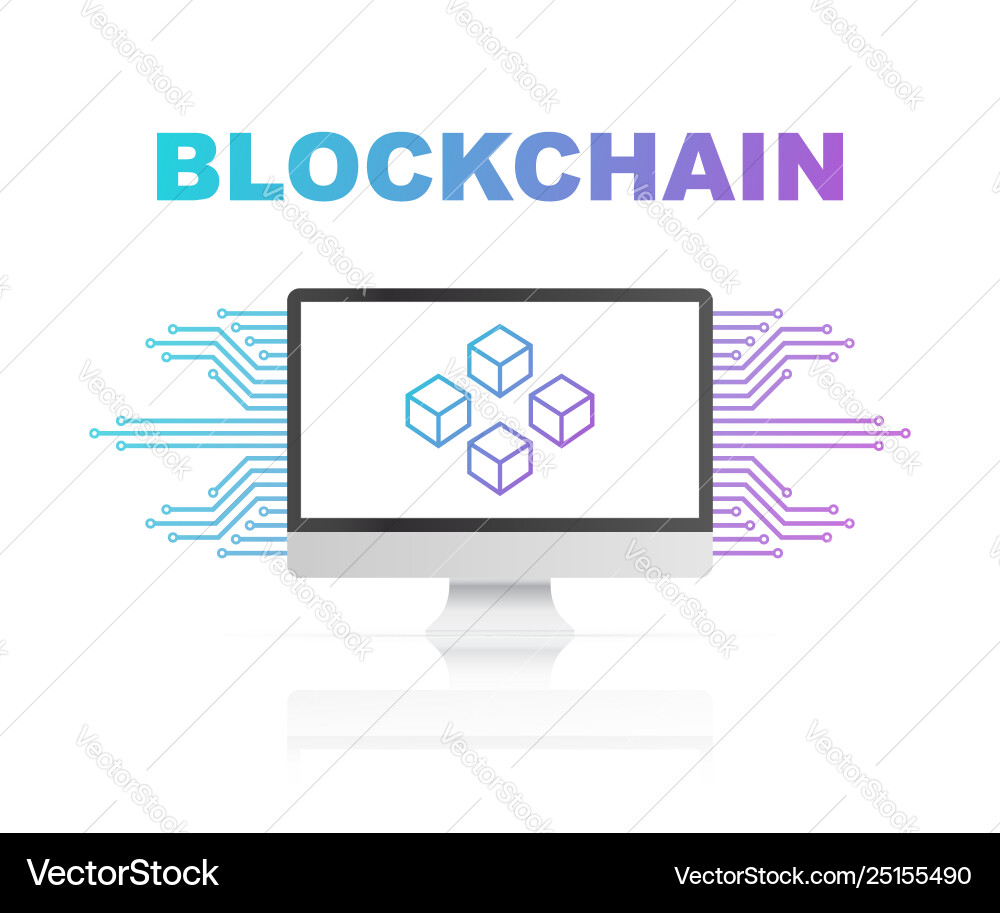 Blockchain icon on computer screen Blockchain icon on computer screen Vector Image