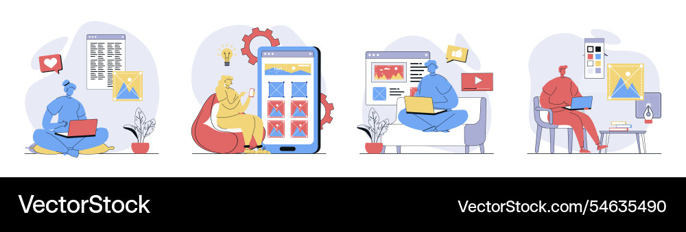 Content manager concept set in flat design for web Content manager concept set in flat design for web vector image