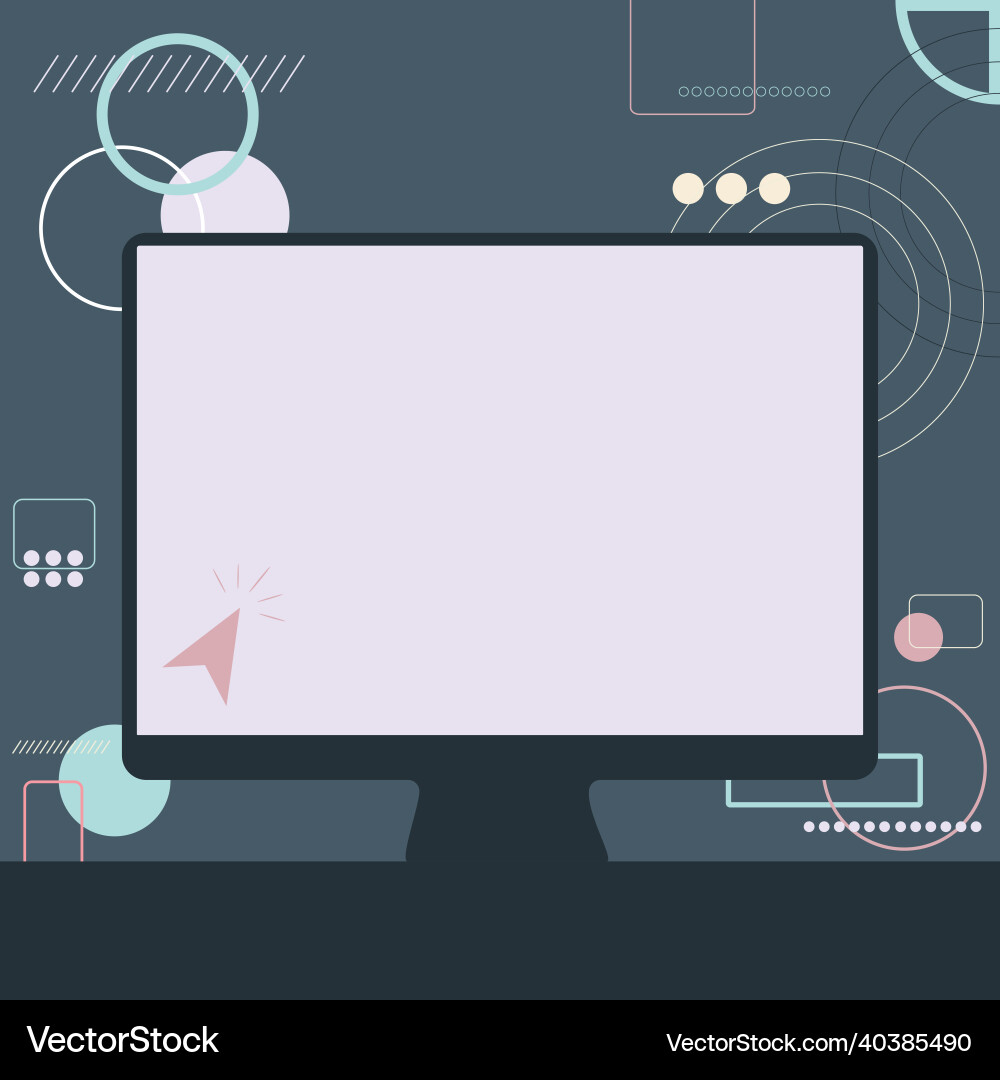 Cursor in a big blank screen monitor searching Vector Image