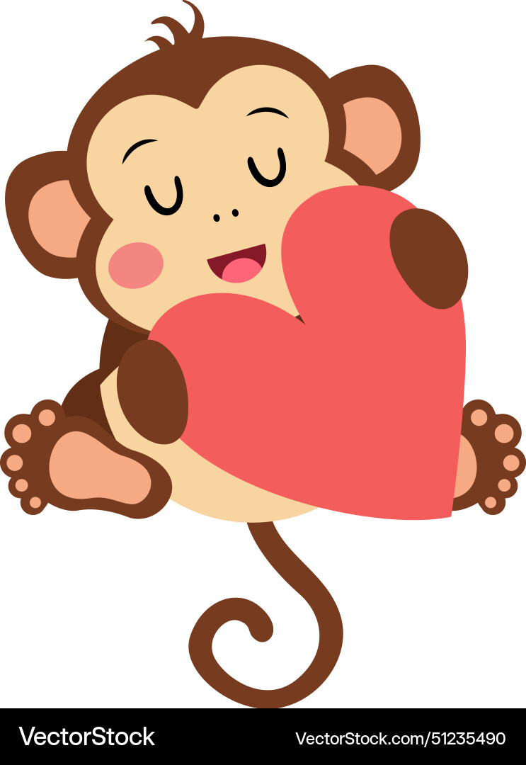 Cute monkey sitting holding a big heart Cute monkey sitting holding a big heart vector image