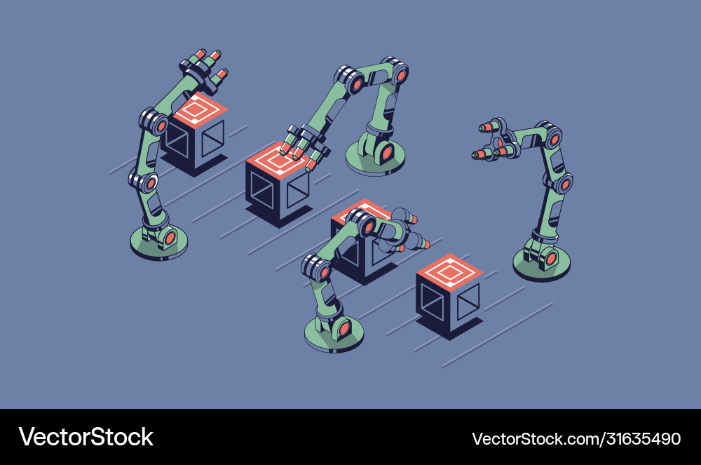Intelligente Industrie isometrische Roboter Intelligente Industrie isometrische Roboter vektorbild