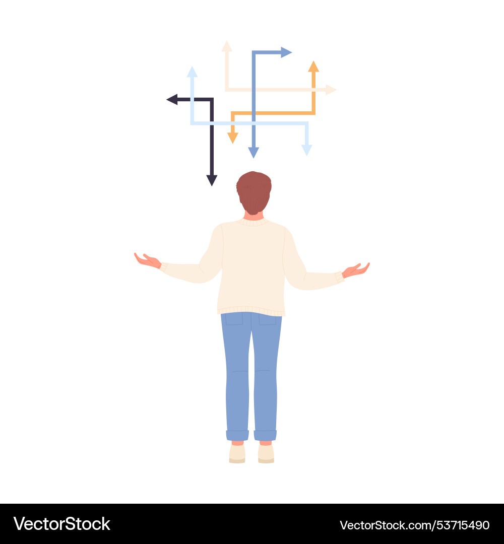 Man standing in front of many arrows different Man standing in front of many arrows different vector image