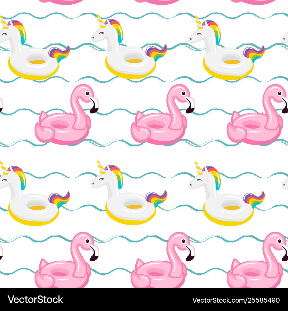 Seamless pattern flamingo and unicorn inflatable Vector Image