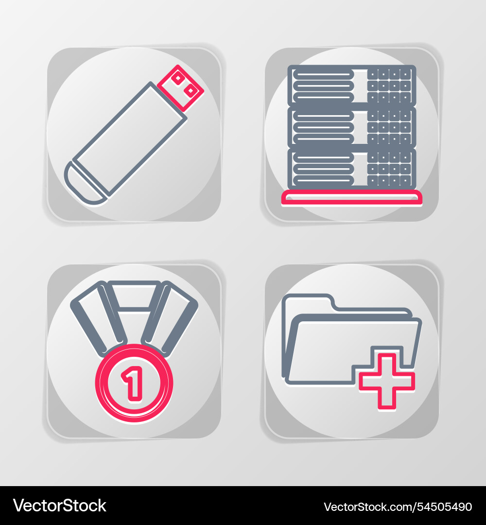 Set line add new folder medal server data web Vector Image