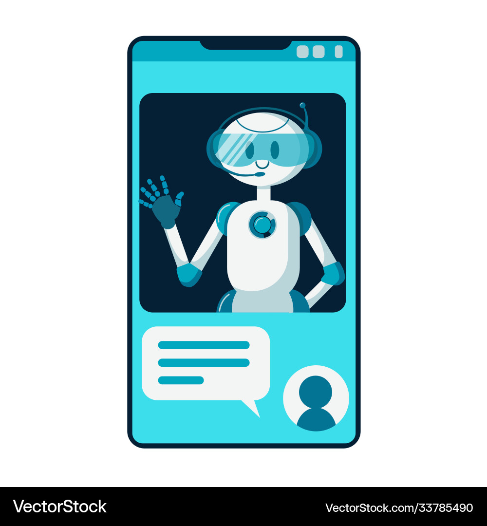 Smiling chat bot character robot helping solve Smiling chat bot character robot helping solve vector image