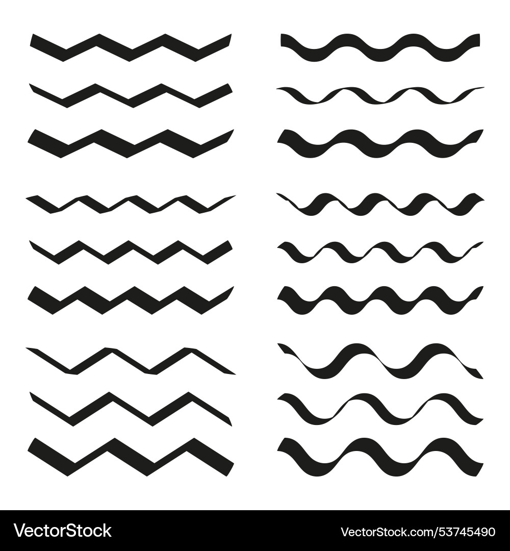 Wavy and zigzag lines icon decorative pattern set Wavy and zigzag lines icon decorative pattern set vector image