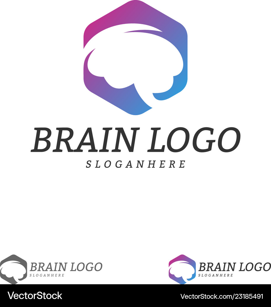 Brain with hexagon logo template Vector Image